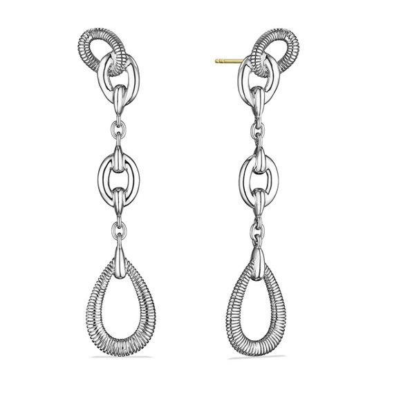 NWT Judith Ripka Eternity Linear Link Drop Sterling Silver 18K Gold Earrings - Picture 1 of 11